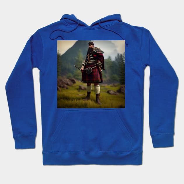 Scottish Highlander in Clan Tartan Hoodie by Grassroots Green